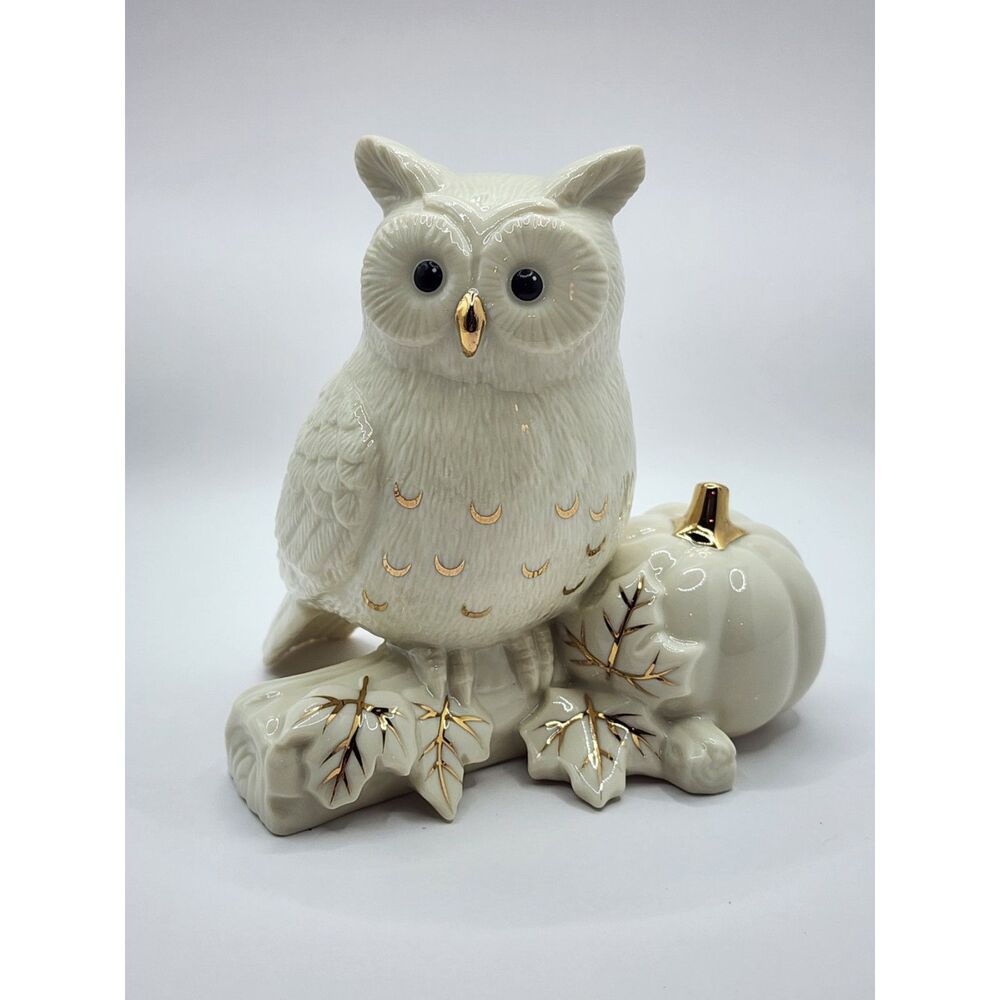Lenox Autumn Owl Porcelain Figurine Pumpkin Ivory Gold Fall Decor Original Box